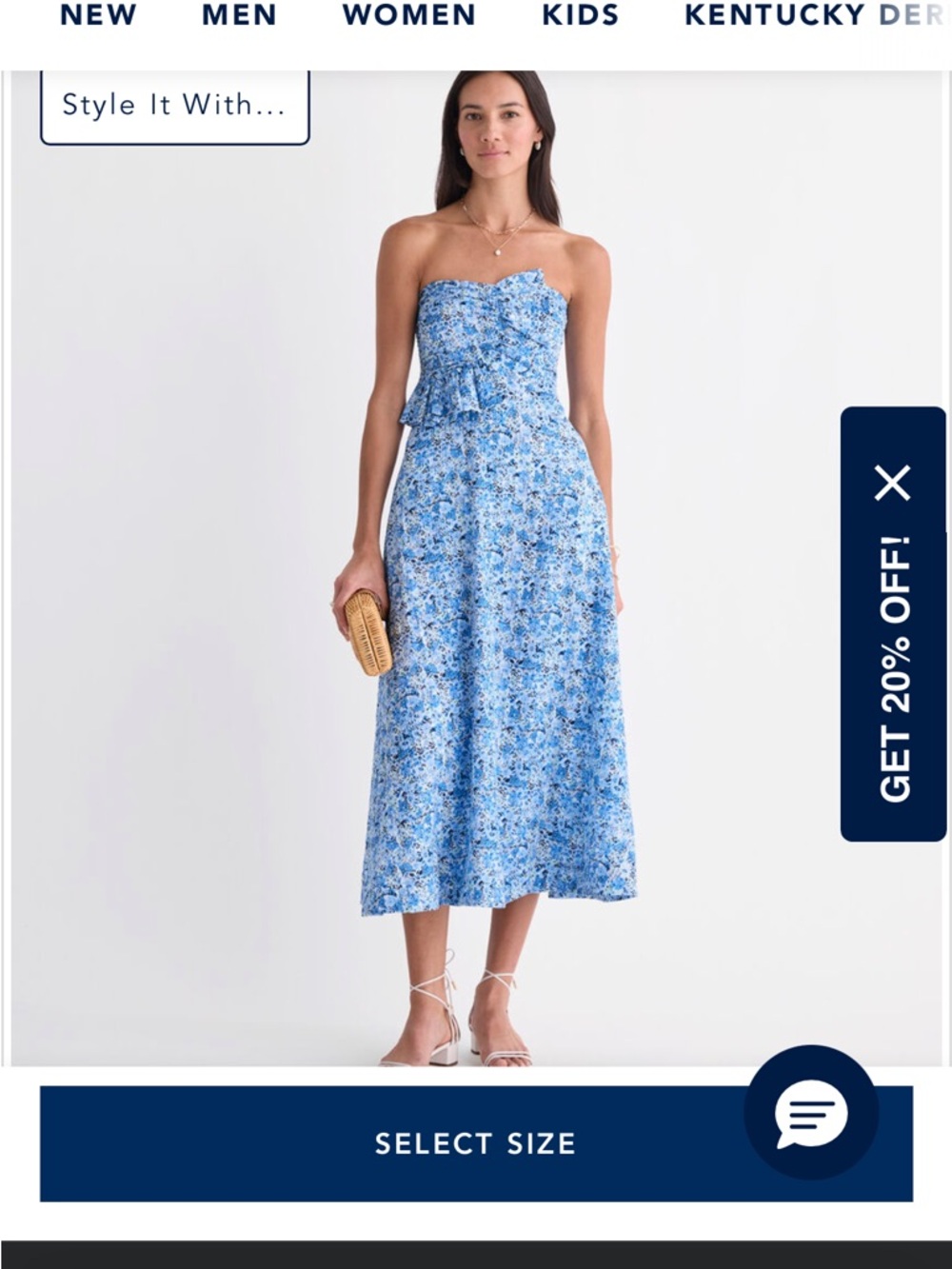 Kentucky Derby Maria Strapless Blue Floral Midi Dress S